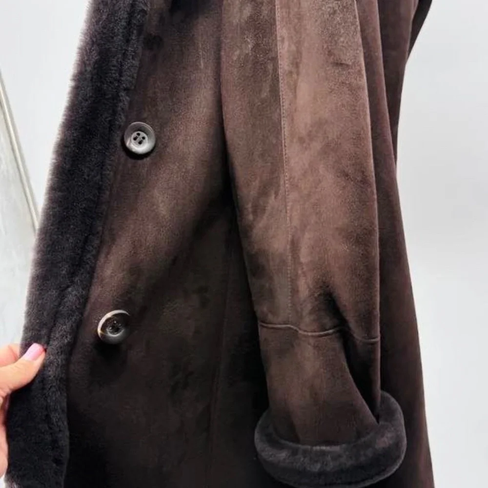 Authentic Overland Shearling Long Coat Coffee/Dark Brown - Picture 7 of 17